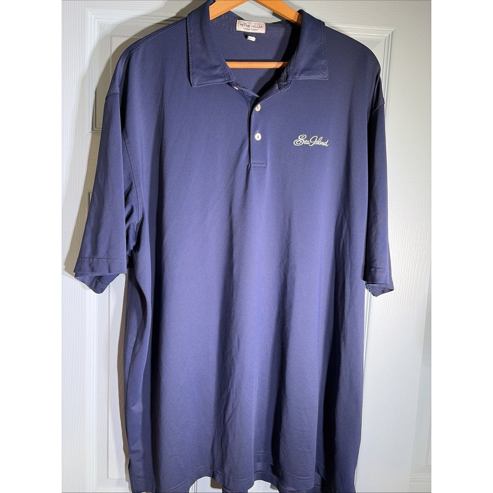 Peter Millar Summer Comfort Blue Polo Golf Shirt Men's sz XXL Sea Island Logo